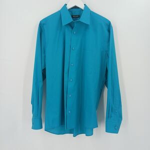 Vintage 90s Pierre Cardin Button Down Shirt Mens L Teal Blue Classic Basic